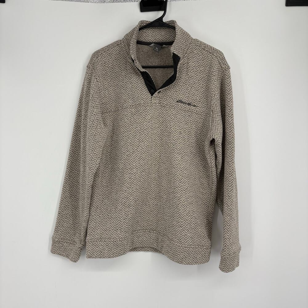 Eddie Bauer Mens Tan &‎ Grey Quartersnap Pullover Size Medium Outdoors Hiking